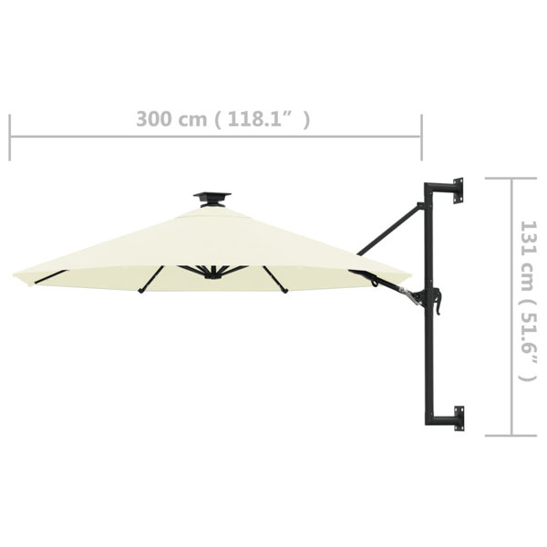Arlmont & Co. Wall Mounted Outdoor Umbrella Parasol with Solar LEDs